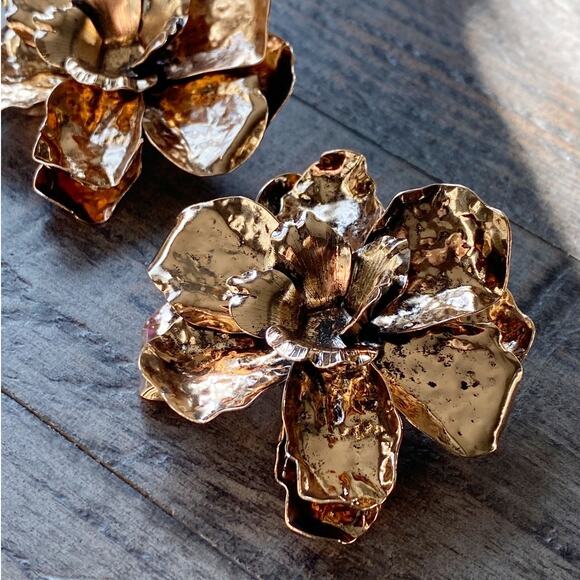 NEW Golden Flower Statement Earrings - Picture 8 of 13